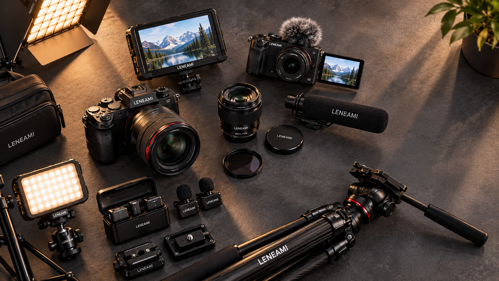 An arrangement of LENEAMI camera equipment